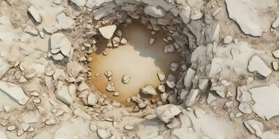Sinkhole hole in limestone background, geology theme, AI generated photo
