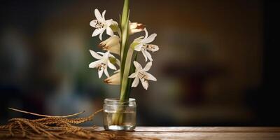 Asphodel vas flower copy space blurred background, AI Generated photo