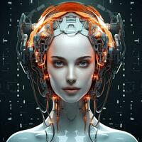 Beautiful face of woman robot, futuristic, artificial intelligence. Future technology. Abstract digital art. photo