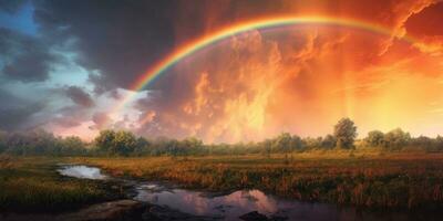 arco iris y vistoso cielo, ai generado foto