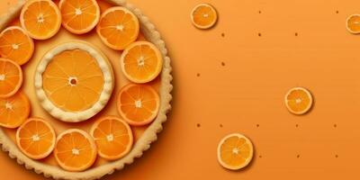 Pie tart orange fruit cake dessert blurred background, AI Generateand photo