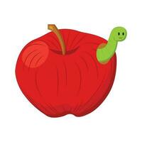 Red apple with a smiling worm. Vector illustration in cartoon style isolated on a white background.