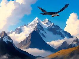 Mountain sky and eagle combination background photo