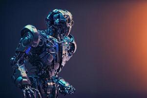 A robot with a blue-tinted metallic finish, performing various tasks and showcasing advanced artificial intelligence capabilities. Generative Ai photo