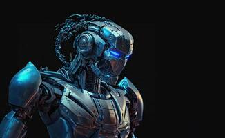 A robot with a blue-tinted metallic finish, performing various tasks and showcasing advanced artificial intelligence capabilities. Generative Ai photo