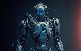 A robot with a blue-tinted metallic finish, performing various tasks and showcasing advanced artificial intelligence capabilities. photo