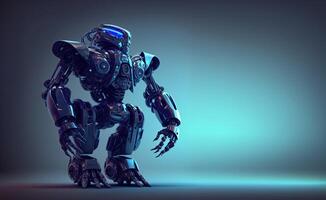 A robot with a blue-tinted metallic finish, performing various tasks and showcasing advanced artificial intelligence capabilities. Generative Ai photo