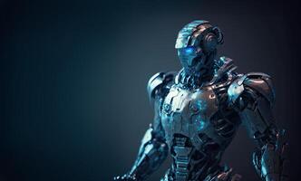 A robot with a blue-tinted metallic finish, performing various tasks and showcasing advanced artificial intelligence capabilities. Generative Ai photo