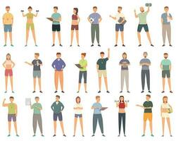 Athletic trainer icons set cartoon vector. Male coach vector