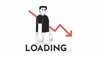 Stock market graph down black and white loading animation. Unsuccessful businessman outline 2D cartoon character 4K video loader motion graphic. Price prediction. Declining market waiting animated gif