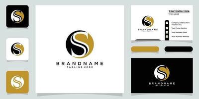 Initial letter S or SS minimalist art monogram shape logo with business card design premium vector