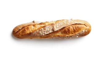 Freshly baked baguette isolated on white background. photo