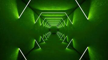 noche club interior verde luces 3d hacer para láser espectáculo. brillante verde líneas. resumen fluorescente verde antecedentes. verde neón habitación corredor antecedentes. ligero resumen futurista diseño. foto