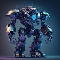 A robot with a blue-tinted metallic finish, performing various tasks and showcasing advanced artificial intelligence capabilities. photo