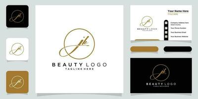 JK Initial handwriting logo vector with business card design Premium Vector