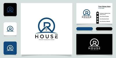 Real Estate R Letter Logo Template Design with business card design Premium Vector