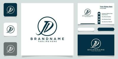 JD Initial handwriting logo vector with business card design Premium Vector