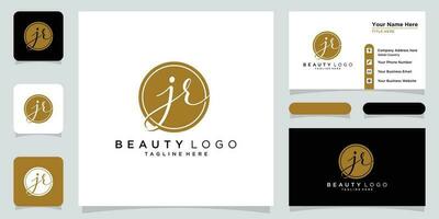 JR Initial handwriting logo vector with business card design Premium Vector