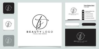 TS Initial handwriting logo vector with business card design Premium Vector