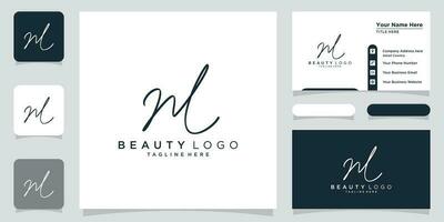 ML Initial handwriting logo vector with business card design Premium Vector