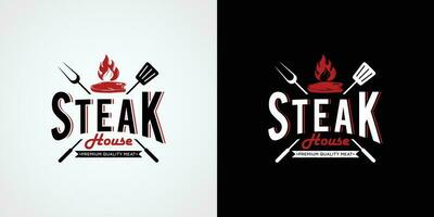 vintage steak house logo. retro style grill restaurant emblem. vector illustration