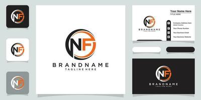 Initial letter NF logo design template with business card design Premium Vector