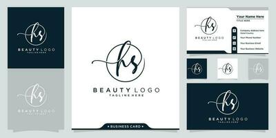 HS Initial handwriting logo vector with business card design