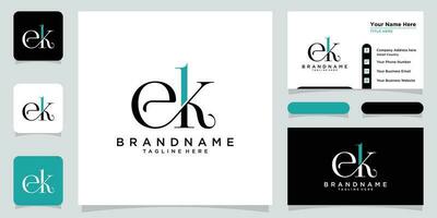 Alphabet letters Initials Monogram logo EK or KE, E and K with business card design premium vector