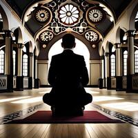 Silhouette object in the mosque, muslim people praying with the atmosphere of a mosque in the middle east, good to use for business, blog, presentation, religious. By image photo