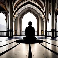 Silhouette object in the mosque, muslim people praying with the atmosphere of a mosque in the middle east, good to use for business, blog, presentation, religious. By image photo