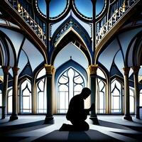 silueta objeto en el mezquita, musulmán personas Orando con el atmósfera de un mezquita en el medio este, bueno a utilizar para negocio, Blog, presentación, religioso. por ai generativo imagen foto