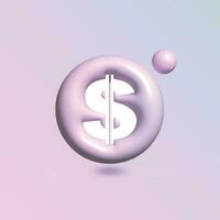 Dollar sign Icon with in circle bright pastel color in 3d style realistic vector art