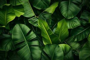 Green tropical leaves background. Generative AI photo