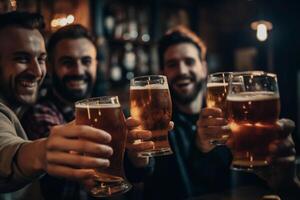 grupo de personas Bebiendo cerveza juntos. generativo ai foto