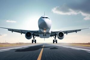 landing plane from front view. photo
