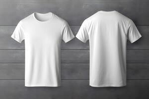 White blank t - shirt front and back views mock up. photo