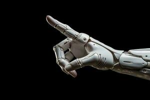 hand of White cyborg robot pointing. Generative AI photo
