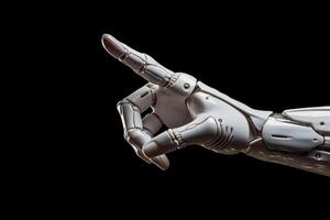 hand of White cyborg robot pointing. photo