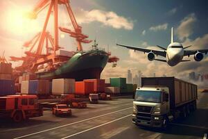 transporte y logístico importar exportar. generativo ai foto