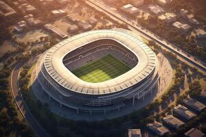 Top view soccer stadium with fans on stadium. photo