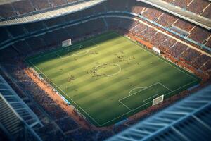 Top view soccer stadium with fans on stadium. photo