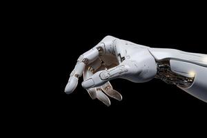 hand of White cyborg robot pointing. Generative AI photo