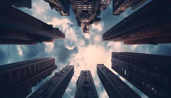 Low angle view of Modern buildings glass skyscrapers photo
