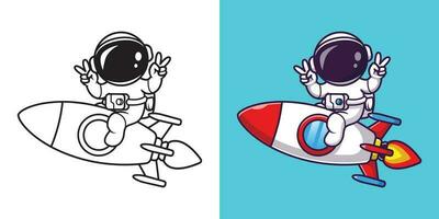 Vector illustration of an astronaut riding a rocket. For coloring book and coloring page