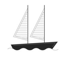 Sailing sailboat waves flat monochrome isolated vector object. Watercraft. Maritime transport. Editable black and white line art drawing. Simple outline spot illustration for web graphic design