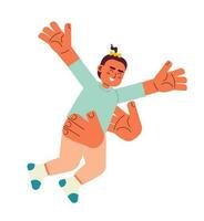 Two arms tossing toddler girl in air semi flat color vector character. Fun parent. Throwing kid in air. Editable full body person on white. Simple cartoon spot illustration for web graphic design