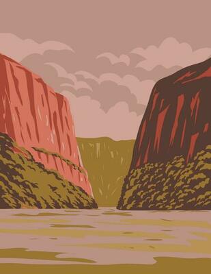 Canyon National Park Vector Art - Sumidero Canyon National Park In Chiapas Mexico Wpa Art Deco Poster Vector