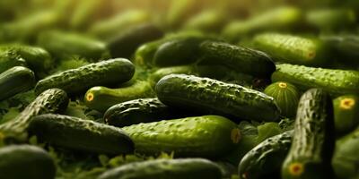 Cucumber blurred photo, copy space background, AI Generated photo