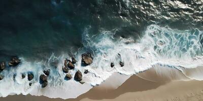 natural paisaje de blanco arena playas y mar ondas, ai generado foto