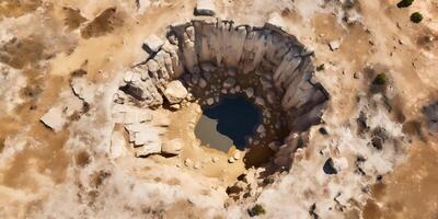 Sinkhole hole in limestone background, geology theme, AI generated photo